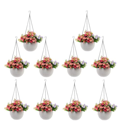 Image of Go Hooked Hanging Pots | White Plastic | Diameter 7.1 Inch | Height 4.8 Inch | Thickness 3 mm | Chain 13 Inch | 10 Pieces