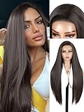 WIGER 28 Inch Straight Lace Front Wigs Long Light Black Synthetic Heat Resistant Cosplay Wig For Women Pre Plucked Glueless Wig for Halloween Costume Girl Party Hair