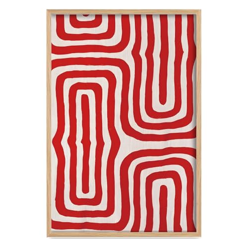 LXLSTORE Red Geometric Wall Art Abstract Print Vintage Wall Art R...