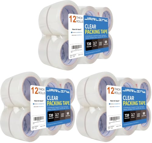 Image of JARLINK Clear Packing Tape (12 Rolls), Heavy Duty Packaging Tape for Shipping Packaging Moving Sealing, 2.7mil Thick, 1.88 inches Wide, 60 Yards Per Roll, 720 Total Yards (Pack of 3)