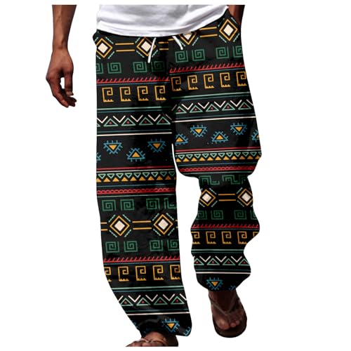 Pantalon sarouel pour homme - Tendance - Respirant - Avec impression ethnique africaine - Décontracté - Pantalon de plage hawaïen - Pantalon de vacances léger et...