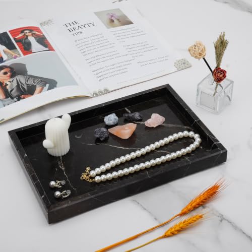 Image of Brown Marble Tray,Pure Natural Vanity Tray | Marble Tray for Kitchen Counter Non-Ceramic /Non-Resin,Stone Trays 12 x 8 inch