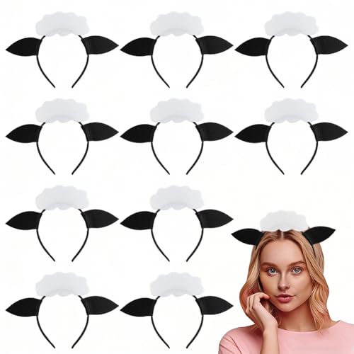 AHANDMAKER 10 Pack Animal Ears Headband Polyester Sheep Shape Cosplay Hair Hoop for Holiday Costume Party Photo Booth Props Decor 6.85x8.86in White and Charcoal Grey