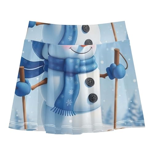 Athletic Shorts Girls Skorts Cute Snowman Blue Winter Skirts with Shorts Preppy Cheer Skirt 3t