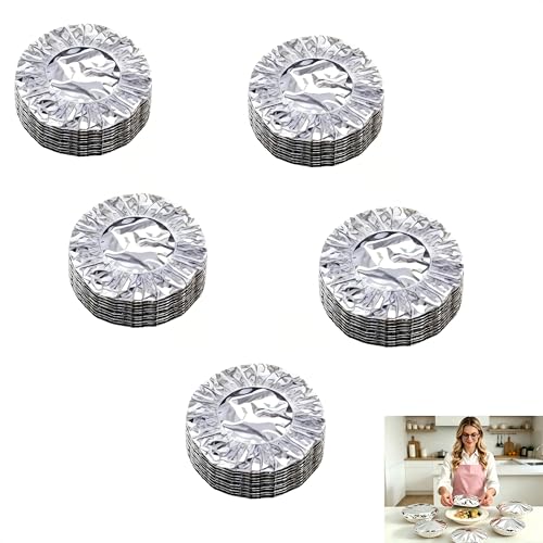 Aluminum Foil Elastic Food Cover New Reusable Fresh Keeping Food Cover for Kitchen Parties & Picnics Heat Retaining Food Storage Covers for Bowls Plates Pots & Containers (50 Pcs)