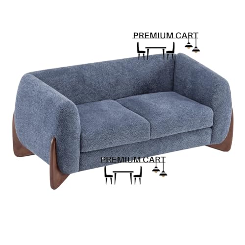 Image of Upholstered 3 Seater Sofa Three Seater Sofa with Wooden Legs for Living Room Hotels & Offices (Two Seater Boucle Blue)