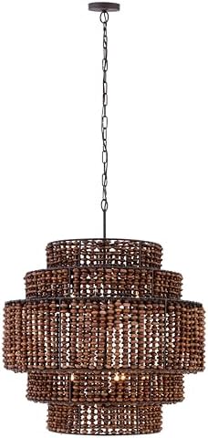 Minka-Lavery Beaudelle 30" 9-Light Pendant - Dark Bronze and Dark Brown Wood Beads (Bulb Not Included)