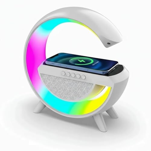 Image of G-Shape Led Wireless Charging Bluetooth Speaker with 7 Color RGB Night Light,Built-in FM Radio, Long Battery Standby, Portable Bedside Speaker for Bedroom, Office & Home