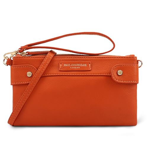 Paul Costelloe Genuine Leather Versatile Leather Purse with Wrist Strap and Detachable Shoulder Strap | Abao (Harvest Pumpkin)