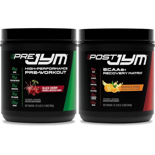 PRE JYM 30 Servings - Black Cherry & Post JYM Active Matrix - Post-Workout with BCAA