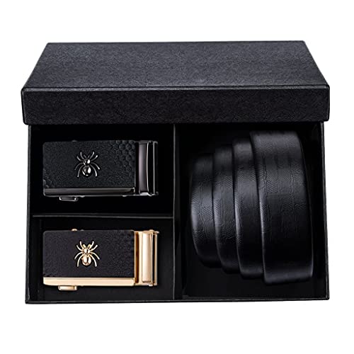 Gift Box Set Leather Belt for Men Automatic Slide Ratchet Buckle Cowhide Removable Waist Belts Gift Formal Wedding (Color : A Size : 110cm) (A 120)