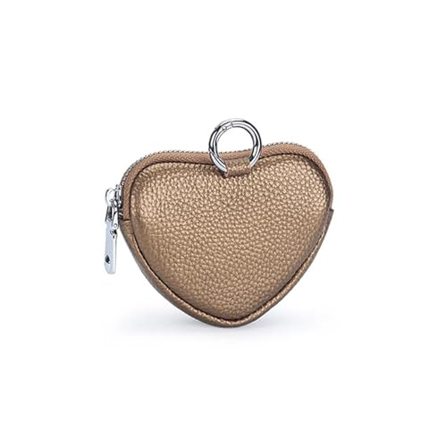 Yzikema Leather Zipper Heart Shaped Wallet With Keychain, Wrist Bag, Coin Organizer, Change Holder, Card Case, Mini Storage Bag for Women (Red/Gold)