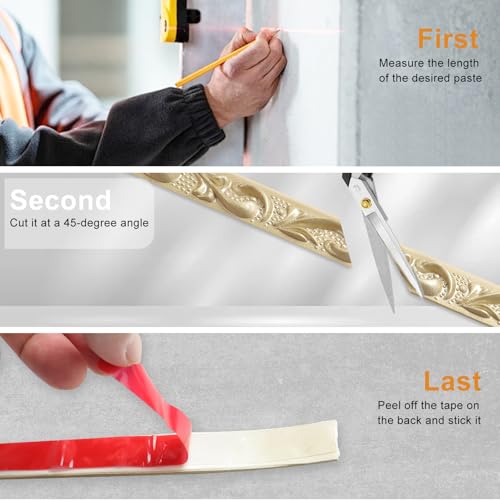 600cm Flexibel Stuckleisten Wand- Selbstklebend Wandleisten Selbstklebend, Wasserdicht Zierleisten Selbstklebend 3d Vintage Muster, Wandverkleidung Selbstklebend FüR Heimdekoration (Weiß Mit Gold-2cm)