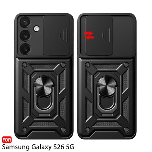 Image of TheGiftKart Back Cover Case for Samsung Galaxy S26 5G | Armor Bumper Case with Sliding Camera Cover, Kickstand & Ring Holder | 360 Degree Protection Back Cover for Samsung S26 (PC & TPU, Black)