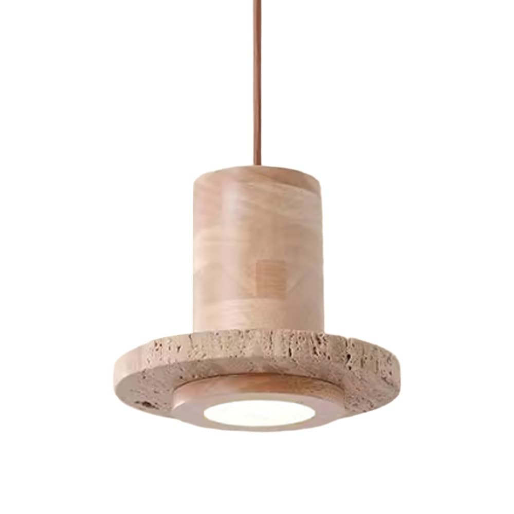Jadssox Drewniana Lampa Wisząca Wabi-Sabi Z Japońskiego Trawertynu, Lampa Wisząca LED Do Kuchni, Wyspa Kuchenna, Lampy Sufitowe 7,9", Drewniane Lampy Wiszące Do Kawiarni I Restauracji(Wood color)