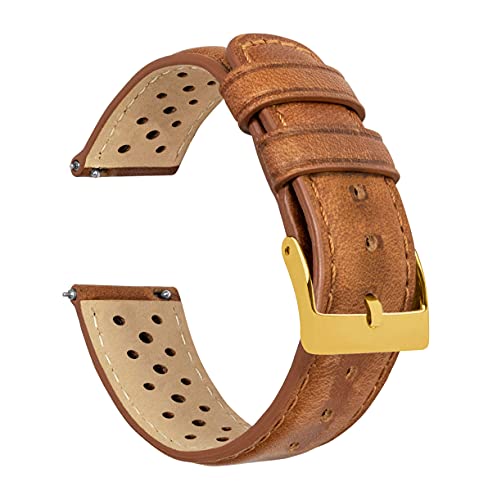 Image of 24mm Caramel - Barton Racing Horween Leather Gold Buckle Watch Bands - Quick Release - Choose Strap Color & Width