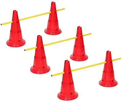 Etna Dog Agility Hurdle Set - 6 Canine Obedience Training Exercise Cones with 3 Collapsible Metal Bars - Adjustable Height
