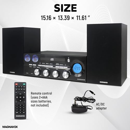 Magnavox MM451 3-Piece Tray Loading CD Shelf System with Digital PLL FM Stereo Radio, Bluetooth Wireless Technology, and Remote Control in Black | LCD Display | AUX Port Compatible | - Image 4