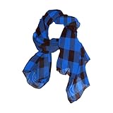 KLL Silk Scarf for Women Fashion Polyester Lightweight Soft Wrap Shawl Scarves Holiday Gifts Buffalo Plaid Blue Black
