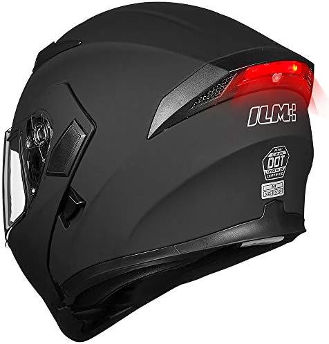 ILM Motorcycle Dual Visor Flip up Modular Full Face Helmet DOT LED Light Model 902L (M, Matte Black - LED)
