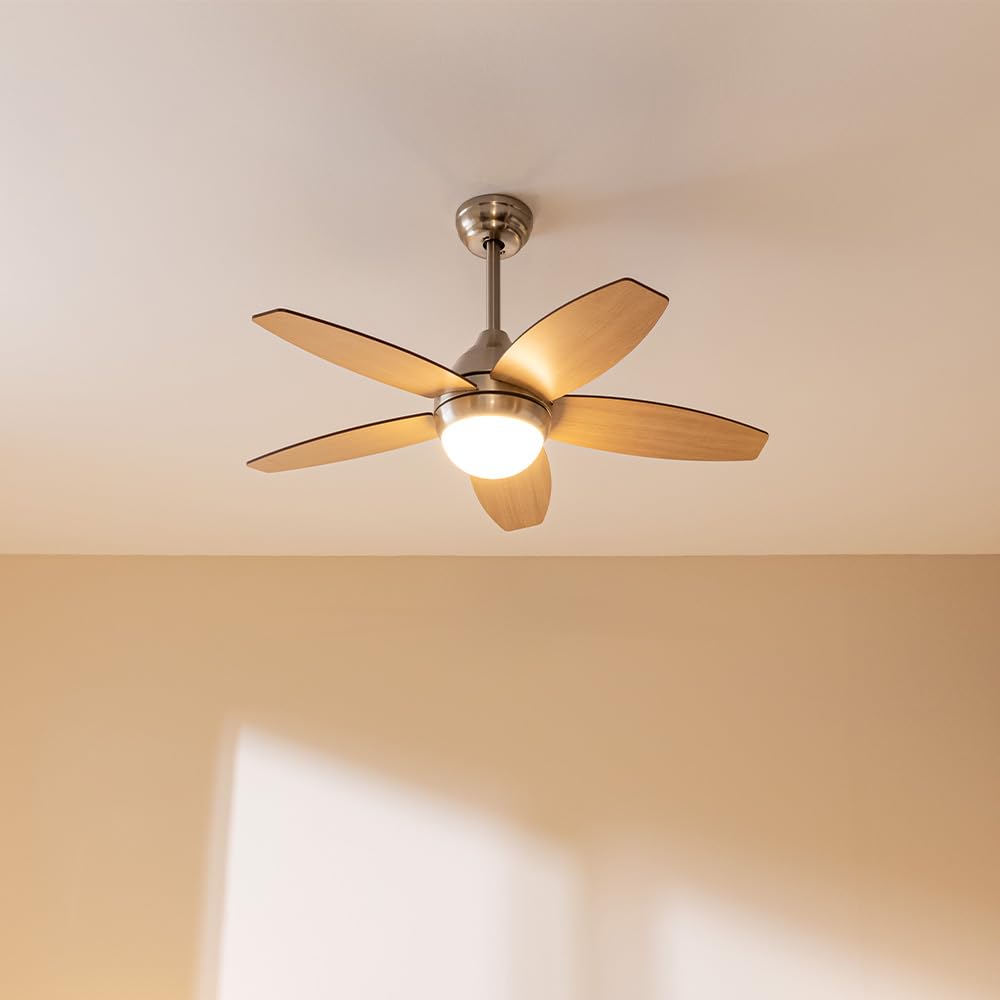Cecotec Ventilatore da soffitto con luce EnergySilence Aero 495 55 W, diametro 42" con 5 pale reversibili, luce LED, telecomando, timer fino a 8h, 3 velocità