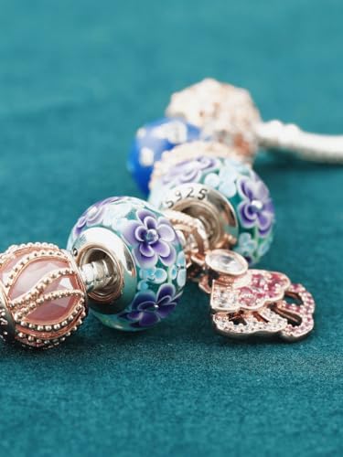2pcs Handmade Authentic 925 Sterling Silver Murano Glass Charms for Pandora Bracelets, Murano Flowers Charms, Jewelry Gifts for Women,Gifts for Mothers on Mother's Day3
