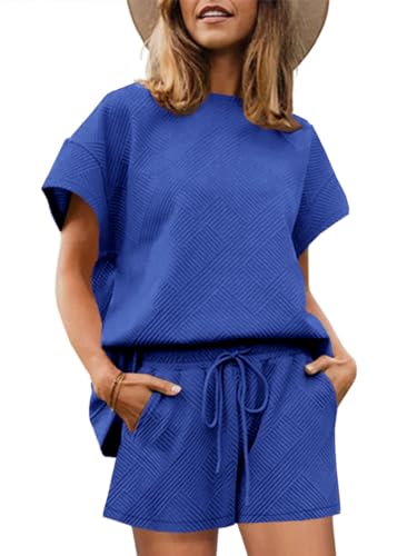 Image of UNCLECAT Womens 2 Piece Lounge Sets Short Sleeve Tops and Shorts Travel Outfits Pajama Set with Pockets