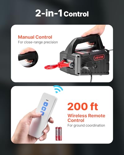 Image of VEVOR 2-in-1 Electric Hoist Winch, 1100 lbs Capacity, 1500W Portable Power Winch Crane, 25 ft Lifting Height, 16.4 ft /min with Manual and Wireless Remote Control for Factory, Warehouss, Garage