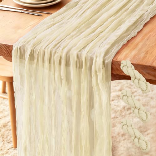 3 Stück Käsetuch Tischläufer Beige, 300 x 90 cm Boho Gaze Tischläufer Cheesecloth Läufer für Hochzeit, Geburtstagsfeiern… – Ansicht 1