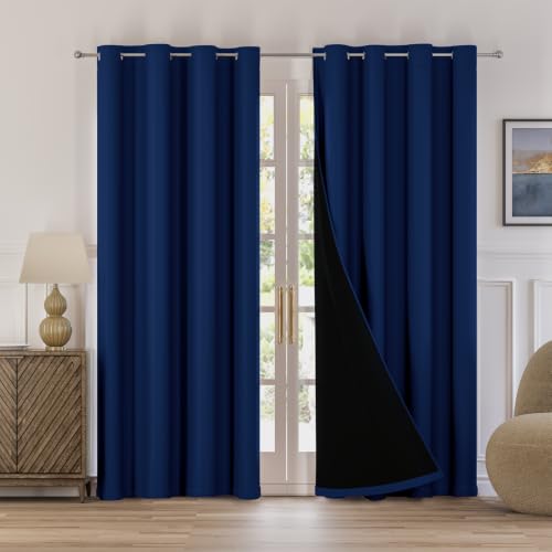 Image of HOKIPO Midnight True Blackout Curtains 7 Feet Long Set of 2, Royal Blue