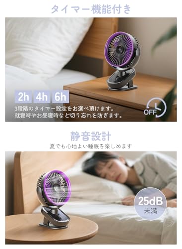 Wanedor 【Amazon.co.jp限定&2025年モデル】 扇風機 卓上 クリップ扇風機 usb 充電式 100段階調節 自動首振り 10000mAh大容量 20時間連続使用 タイマー 角度調整 コードレス 壁掛け 吊り下げ 静音 強力 軽量 節電 リビング オフィス キッチン 車内 外出 熱中症 猛暑 暑さ対策 F17(ブラック) の商品画像 4