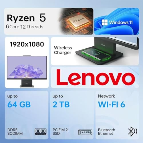 Image of Lenovo ThinkCentre Neo 55a 24 inch Business All-in-One Desktop | 100Hz IPS FHD Non-Glare Display | AMD Ryzen 5 4.9GHz | 64GB DDR5 RAM, 2TB PCIe SSD | 5MP IR Cam | WiFi 6, Luna Grey