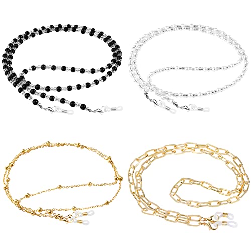 ONESING 4PCS Eyeglass Chain Sunglasses Strap Holder Elegant Reading Glass Cords Lanyard Necklace Eyewear Retainer Metal Long Necklace Accessories with Rubber Ends for Women Men