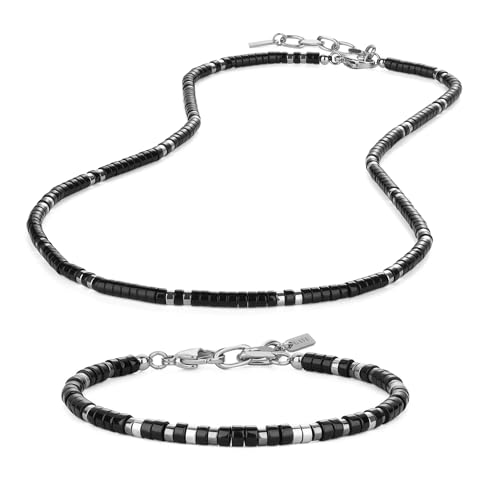 GAVU Set de Bijoux Pierre Noire, Bracelet/Collier Hématite Homme