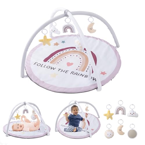 Image of HBselect Baby Play Mat, Tummy Time Mat with 6 Detachable Toys for Stage-Based Sensory & Motor Skill Development, Washable Play Gym Mat for Babies & Toddler, Non Slip Infant Activity Play Mat