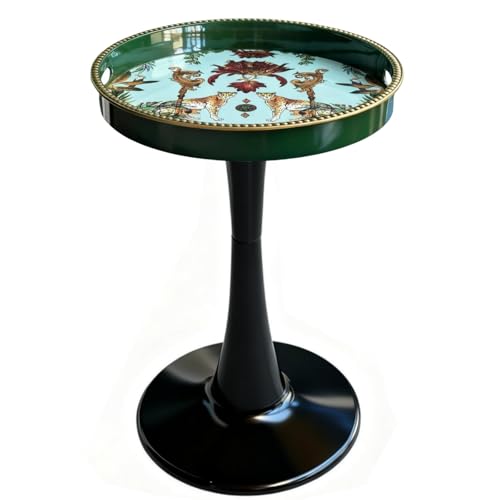 Image of Simmer Stone Chic Round Side Table - 13" Artistic Patterned Drink Table with Glossy Tray Top, Unique Hourglass Pedestal Base, Durable Plastic End Table & Living Room, Bedroom (Jungle Leopard)