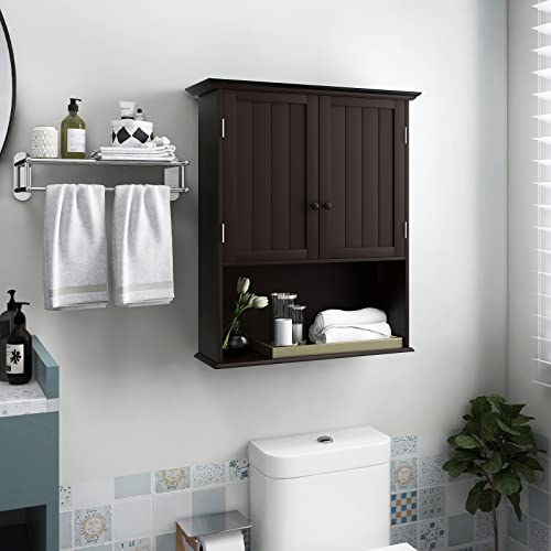Armario de medicinas Giantex, armario de baño empotrado en pared con estante ajustable, de 2 puertas, almacenamiento para baño sobre el inodoro, sala de estar, cocina y lavandería (espresso) miniatura 2