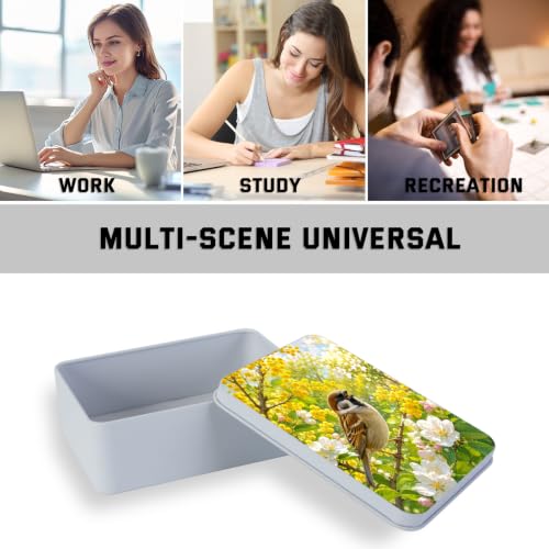 Image of Decorative Metal Tin Box with Lid,Sparrow Yellow Flower Organizer