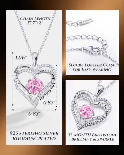 Image of CDE 18K Rose Gold Heart Pendant Necklaces,Birthstone Jewelry Gifts for Wife