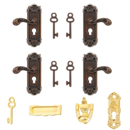 Wichtel Zubehör,Miniatur Türgriffe Türklinke Miniatur Türklopfer Schloss Puppenhaus Zubehör Wichtel tür Miniatur tür Wichteltür Zubehör mit Mini Schlüssel