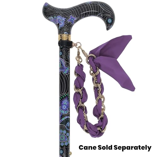 Luxury Silk Satin Scarf with Chain Wrist Strap and Clip Holder for Cane Shaft - Designer Silk Scarf with Chain (Cane & Bag not Included)2