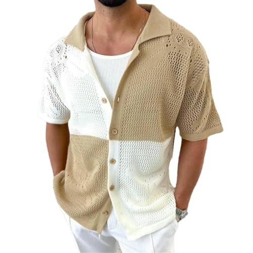 Chemise en tricot vintage homme casual à manches courtes tricolore