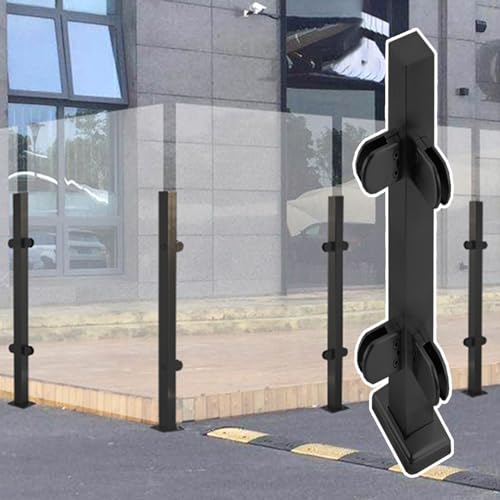 Sistema de poste de balaustrada de vidrio cuadrado negro para escaleras de loft y terrazas de jardín