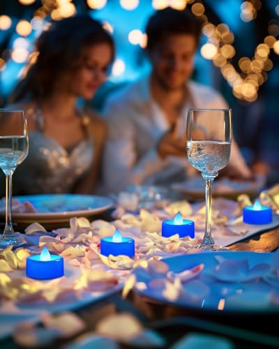 Image of BEICHI Flameless Candles, Battery Operated LED Tealights Votive Flickering for Party Halloween, Christmas, Wedding- 24Pack, Blue Light