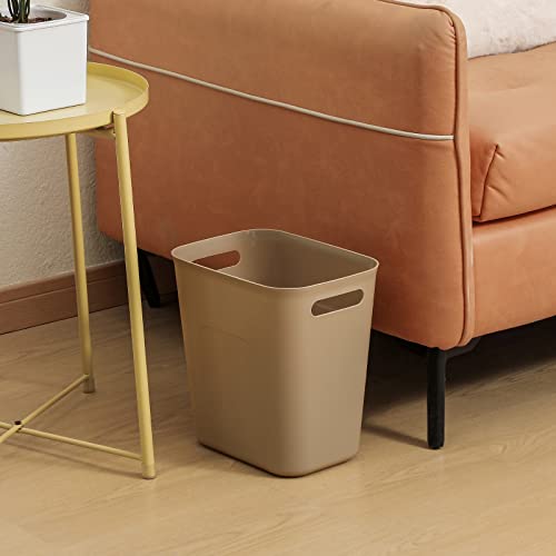 Image of UUJOLY Plastic Small Trash Can Wastebasket, Garbage Container Basket for Bathrooms, Laundry Room, Kitchens, Offices, Kids Rooms, Dorms, 3.5 Gallon, Khaki | Compact Sturdy Garbage Can for Bathroom, Laundry Room, Kitchen, Office, Kids Room, Dorm, Durable, Easy to Clean