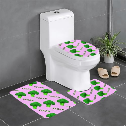 ブロッコリー柄 野菜 トイレマット 3点セット フタカバー 浴室足ふきマット 吸水 速乾 滑り止め 抗菌 防臭 洗える ふわふわ プレゼント 40x60cm