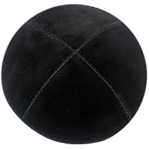 World Of Judaica Black Four Section Suede Kippah with Lines and Trim