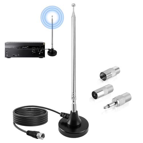 Antenne Radio FM Dab Intérieure 79CM avec Base Magnétique et Câble 3M, Réception Numérique HD pour Récepteur Stéréo, Home Cinéma, Tuner HiFi, TV, Audio Vidéo