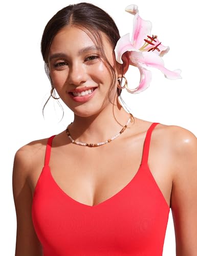 Image of CRZ YOGA V Shaped Longline Bikini Tops | Built-in Pads, A-D Cup, Cropped, Adjustable Spaghetti Straps, Swim, Bathing Suit for Women