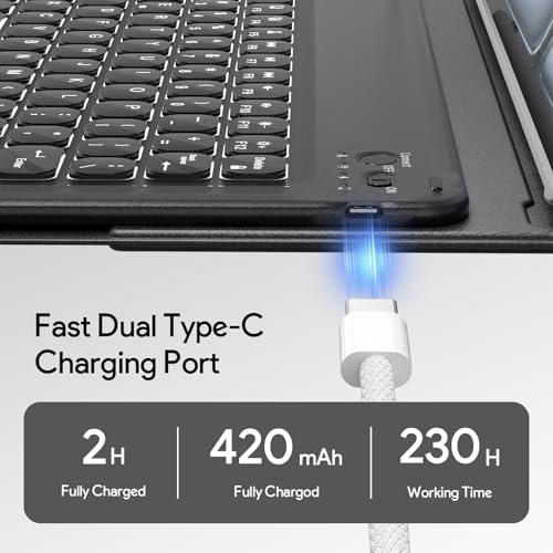 Image of YBING for iPad Air 13 Inch & Pro 12.9 Case with Keyboard and Mouse, 7 Colors Backlit Detachable Keyboard & 360 Rotating Cover (iPad Placed Horizontal or Vertical) with Pencil Holder (Black)